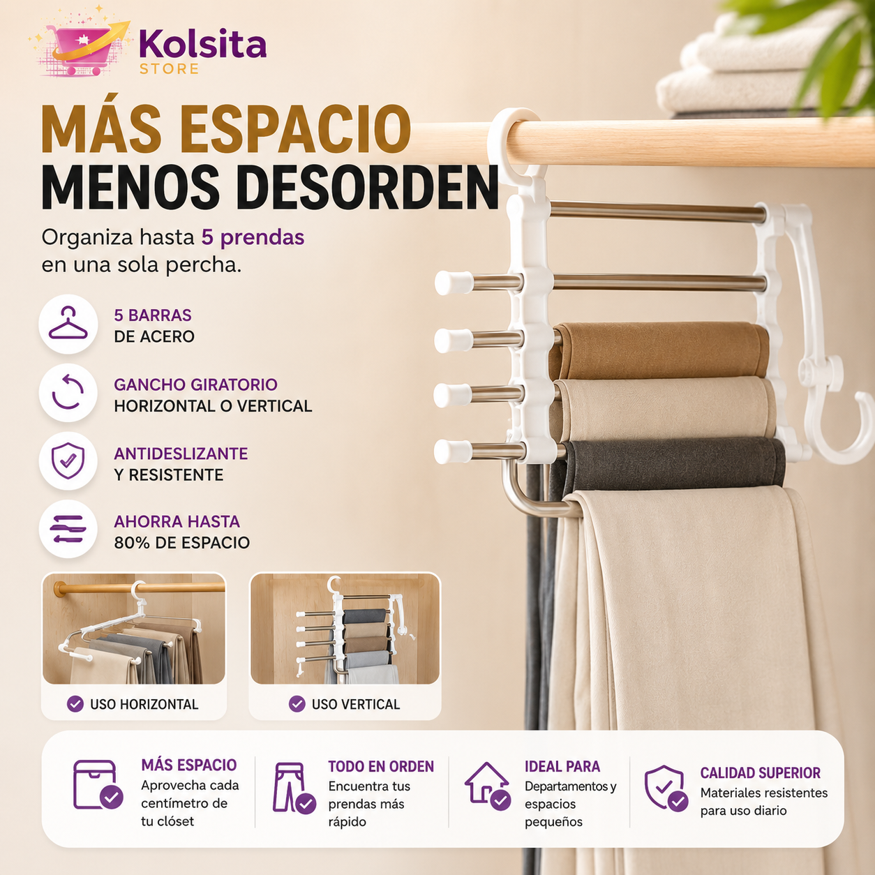 ClosetMax™ 5 en 1 - Convierte cualquier clóset en un espacio organizado.