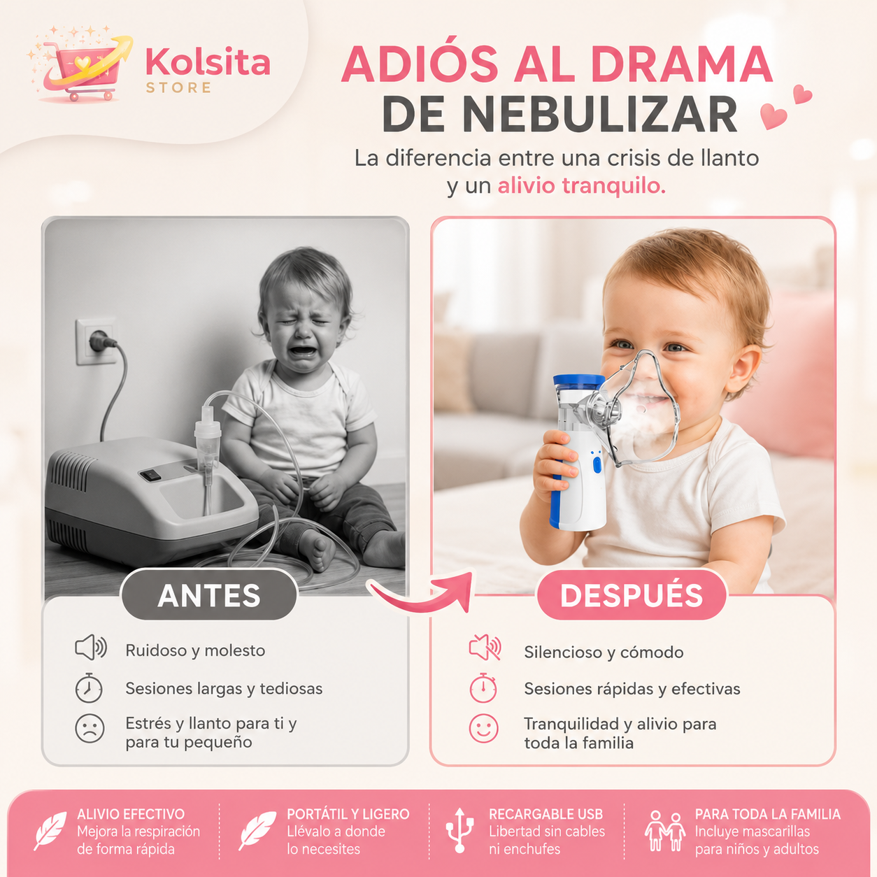 RespiraGo™ Portable Mesh - Alivio respiratorio sin cables, sin ruido y sin complicaciones.
