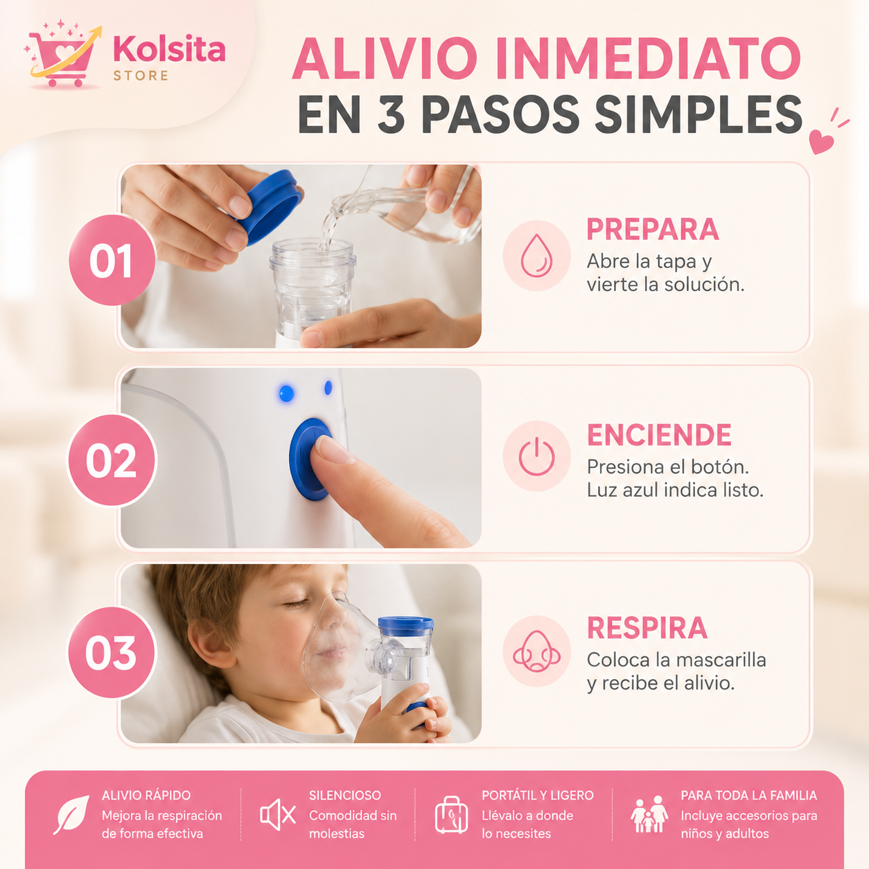 RespiraGo™ Portable Mesh - Alivio respiratorio sin cables, sin ruido y sin complicaciones.