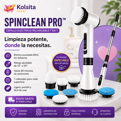 SPINCLEAN PRO™ - Cepillo Eléctrico Recargable de Limpieza 7 en 1 - La forma más fácil de tener la casa impecable