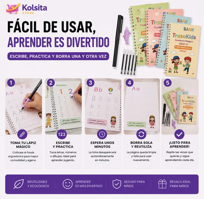 TrazoKids™ – Kit Inteligente de Escritura Reutilizable 4 en 1