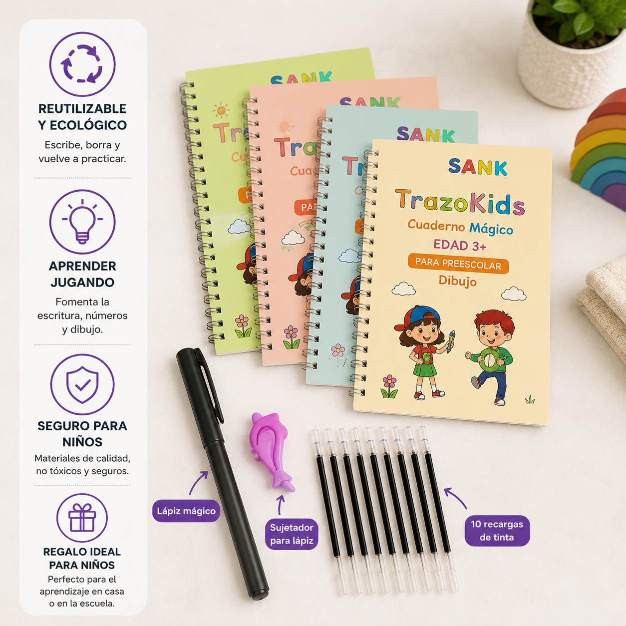 TrazoKids™ – Kit Inteligente de Escritura Reutilizable 4 en 1