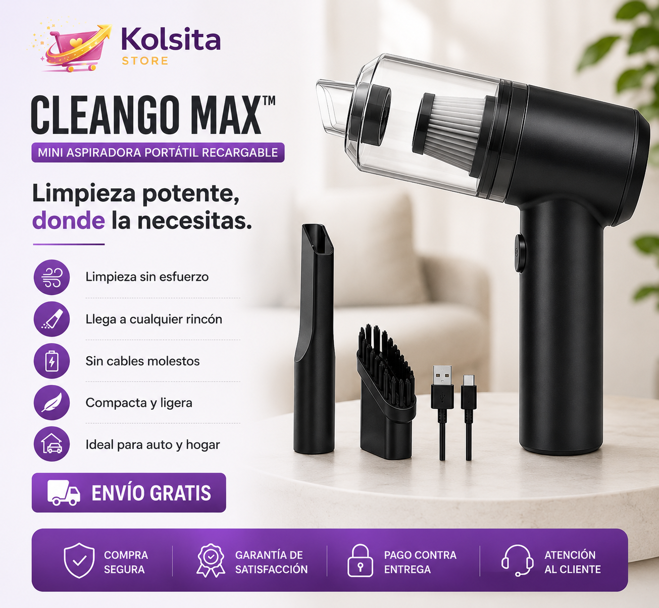 CleanGo Max™ - Mini Aspiradora Portátil Recargable