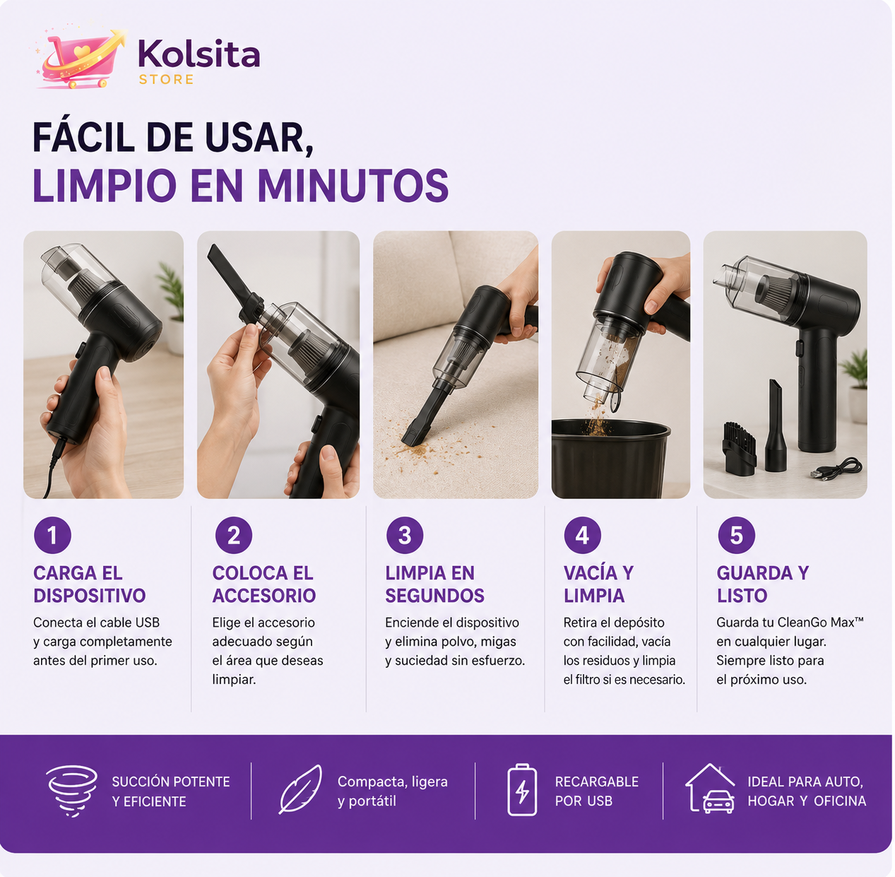 CleanGo Max™ - Mini Aspiradora Portátil Recargable