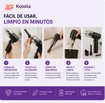 CleanGo Max™ - Mini Aspiradora Portátil Recargable