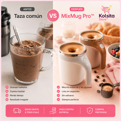 MixMug Pro™ - Taza Revolvedora Automática Recargable - Mezcla en segundos, sin cucharas ni grumos.