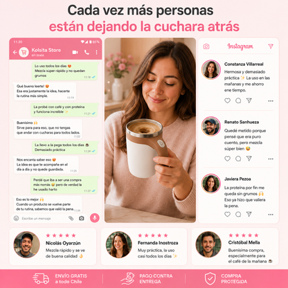 MixMug Pro™ - Taza Revolvedora Automática Recargable - Mezcla en segundos, sin cucharas ni grumos.