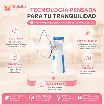 RespiraGo™ Portable Mesh - Alivio respiratorio sin cables, sin ruido y sin complicaciones.