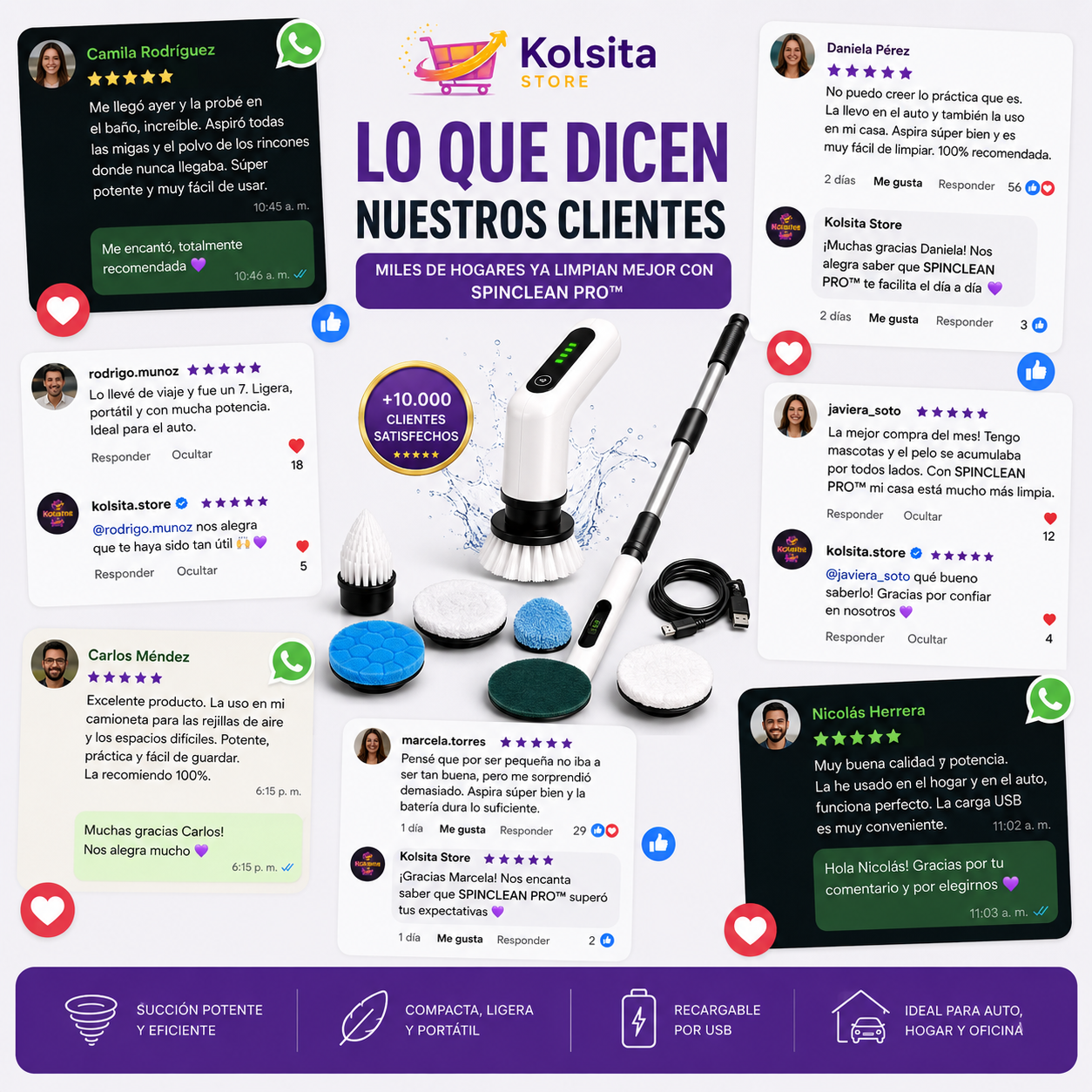 SPINCLEAN PRO™ - Cepillo Eléctrico Recargable de Limpieza 7 en 1 - La forma más fácil de tener la casa impecable